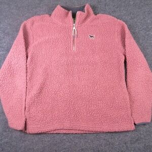 PINK Victoria's Secret Sweater Womens Small Pink Sherpa Fleece 1/4 Zip Pullover